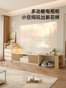 原木地板到天花板客厅可伸缩电视柜高柜组合小公寓电视背景墙猫窝