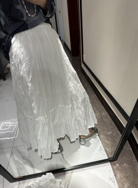 棉质轻盈自然褶皱白色半裙
