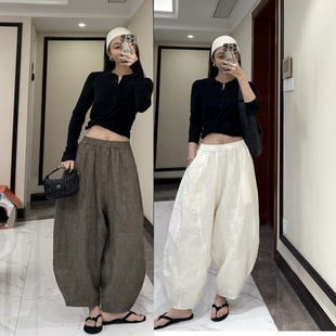进口亚麻宽松设计感慵懒松弛感松紧腰气球裤 可以不可求
