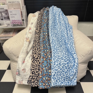 豹纹保暖可爱遛弯神裤 高个子加长版 珊瑚绒宽松阔腿裤 女秋冬季 睡裤