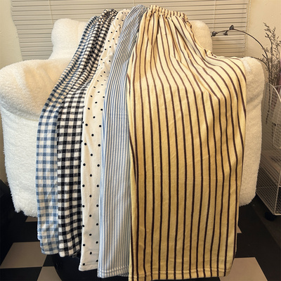 有口袋可外穿冬天海岛绒长睡裤女加绒加厚宽松阔腿遛弯裤居家休闲