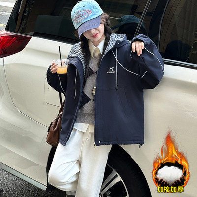 女童秋冬外套夹棉加厚冲锋衣防风
