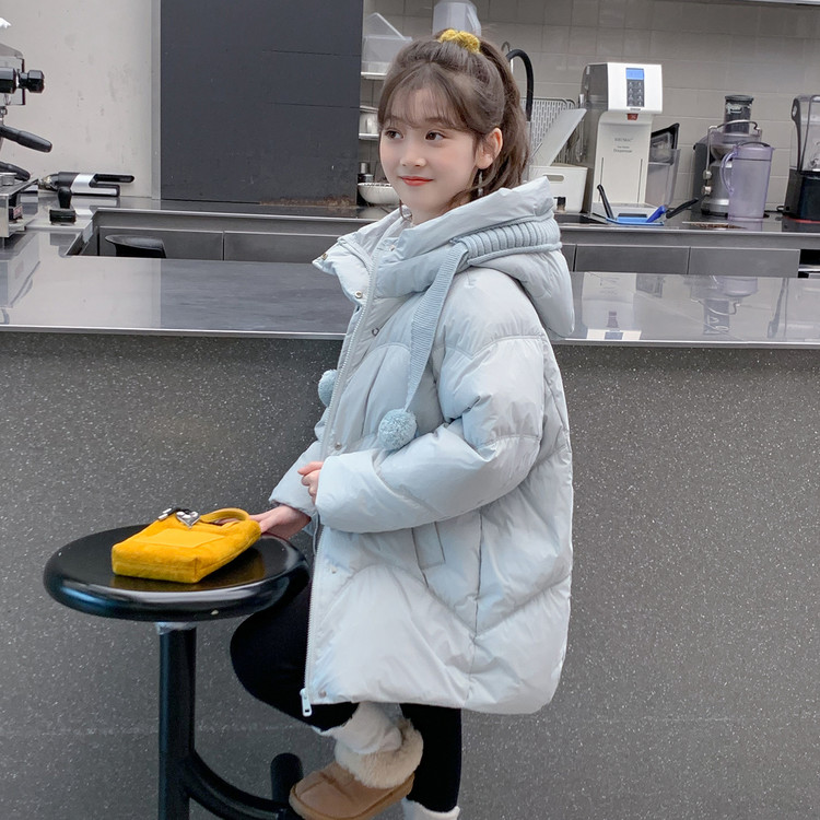 女童羽绒服白鸭绒加厚冬季外套中长款洋气2025新款轻薄保暖抗寒潮