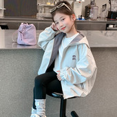 女童两面穿外套春秋款 潮 洋气夹克连帽休闲运动中大童风衣2025新款