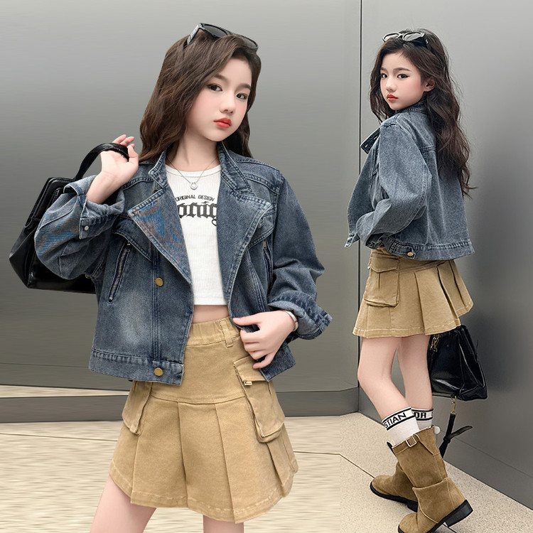 女童牛仔外套春秋款洋气时尚短款蝙蝠衫2025新款中大童上衣夹克潮