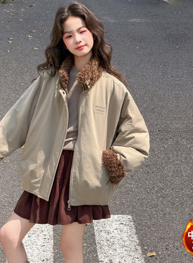女童冬季加厚羊羔毛派克服保暖