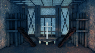 牢房牢笼监狱审讯关押犯人审犯人架子铁链阴森黑暗恐怖大屏图片