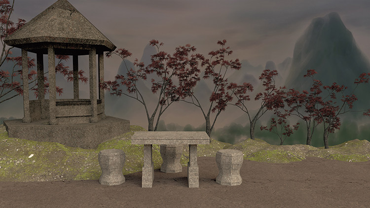 石亭子凳子枫叶树戏曲越剧西厢记高清led大屏幕舞台背景静态图片