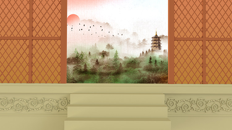 屏风戏曲古风中式中国风唯美清新风景高清led大屏幕舞台背景图片