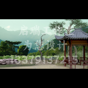 原创野外关外路边风景亭子休憩休息高清LED大屏幕舞台背景静态图