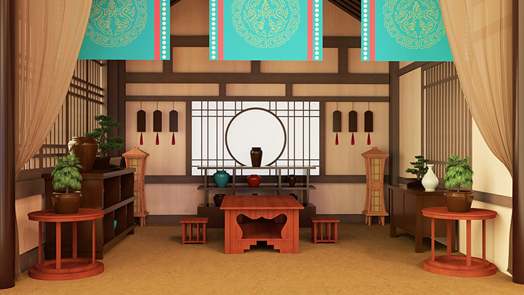 古代房间室内酒馆酒店古典中式中国风木质家具高清led大屏幕图片