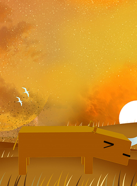 卡通橙黄色犀牛小草儿童小山儿童童话高清LED大屏幕舞台虚拟图片