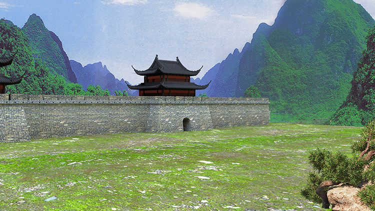 戏曲城墙城楼战场山脉风景高清led大屏幕舞台背景虚拟静态图片