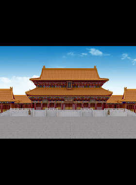 宫殿古建筑黄色瓦顶建筑群彩绘高清LED大屏幕舞台背景虚拟静态图