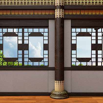 寺庙修行修心修仙庙堂内部拜佛室内高清led大屏幕舞台背景图片