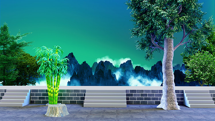 戏曲天仙配台阶树木古风古典中式高清led大屏幕舞台背景静态图片