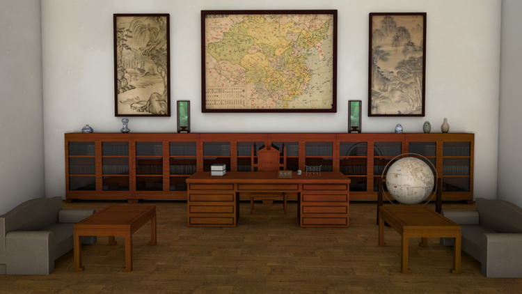 民国旧时代领导长官房间书桌摆件桌子椅接待室内高清LED大屏图片