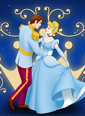 高清LED大屏幕舞台背景灰姑娘王子跳舞卡通蓝色调虚拟静态图片