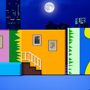 PSD可修改 舞台彩色梦幻背景小品舞台剧背景背景表演节目场景JPG