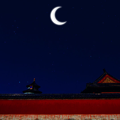 启瑞工作室高清LED大屏幕舞台背景古代建筑夜晚月亮虚拟静态图片