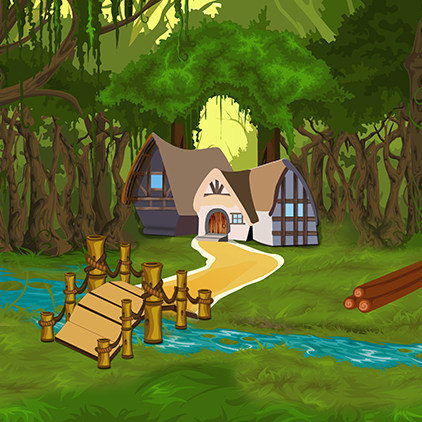 高清led大屏幕舞台背景白雪公主七个小矮人的森林小木屋静态图片