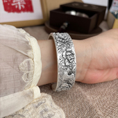 浮雕实心开口银手镯足银9999牡丹花妈妈款 航达银匠 手工宽版 镯子