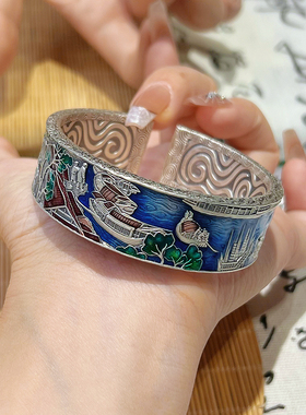 航达银匠清明上河图足银9999镯