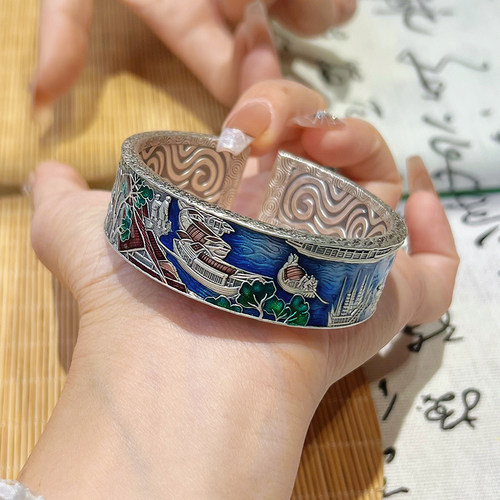 航达银匠清明上河图足银9999镯