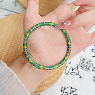 航达银匠 足银999实心闭口景泰蓝银手镯2025新款珐琅彩纯银手环女