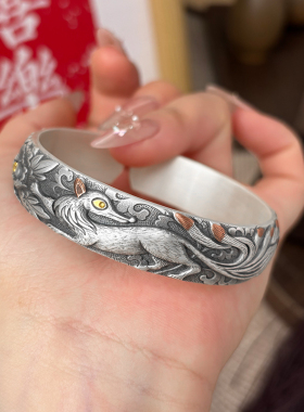 足银999实心牡丹银手镯