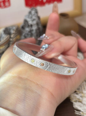 足银999实心开口锤纹银手镯