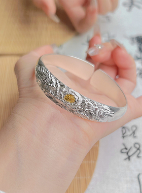 航达银匠手镯足银999实心开口