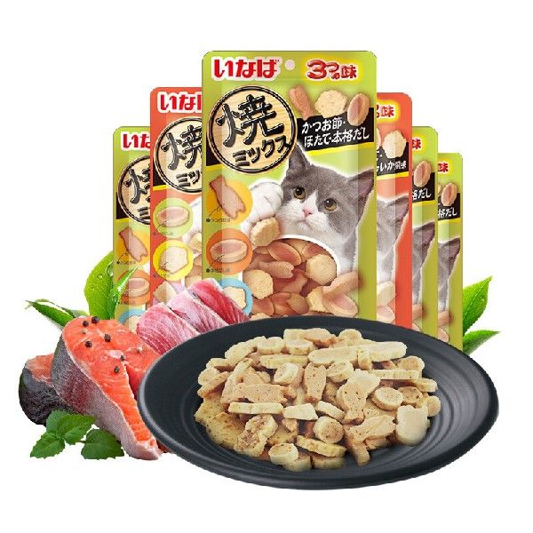 伊纳宝（INABA）烤系列烤海鲜饼猫饼干猫零食25g*6包鲣鱼味与扇