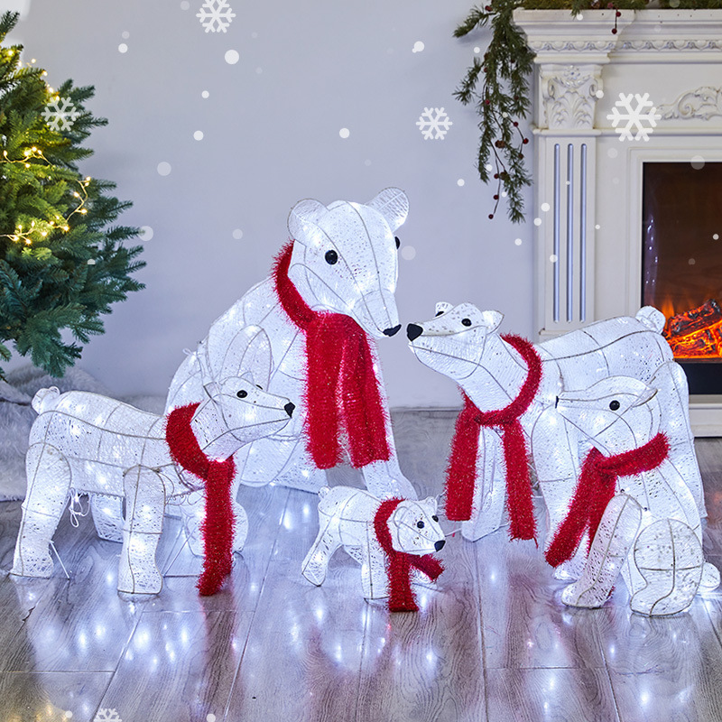 圣诞节装饰品铁艺北极熊发光摆件商场门店橱窗布置带灯圣诞熊摆件