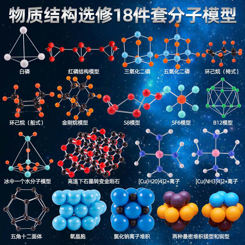 化学物质结构选修三部分分子模型18种套装大号金属杆球棍式晶体红