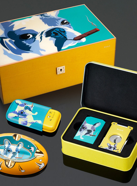 SIGLO世纪波士顿梗犬系列雪茄剪双火焰打火机烟灰缸便携套保湿盒