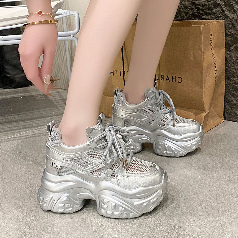 2025夏季新款10cm内增高女鞋厚底小个子老爹鞋百搭透气运动休闲鞋