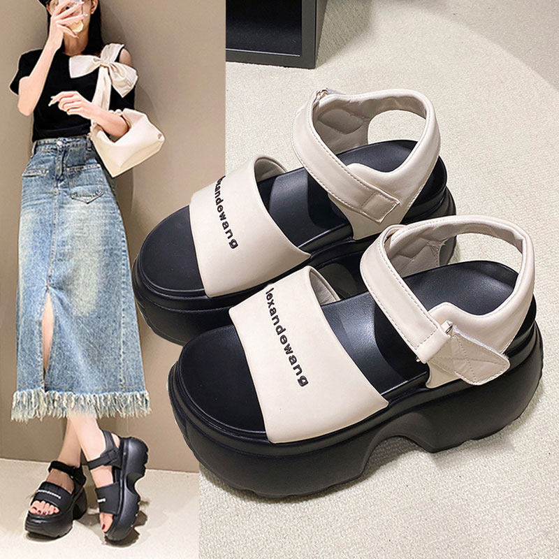 2025夏季新款8cm内增高凉鞋厚底高跟运动凉鞋女百搭松糕休闲凉鞋