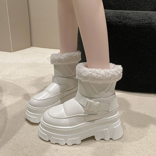 新款 8cm内增高加绒加厚雪地靴百搭高跟大棉保暖短靴棉靴 2023冬季