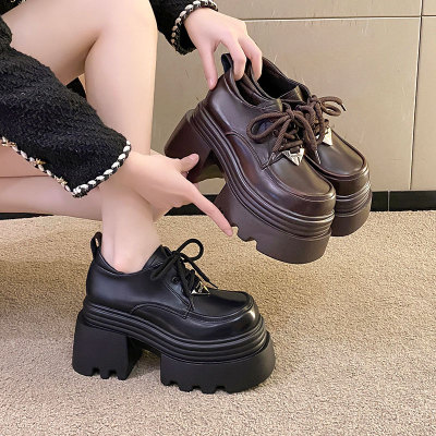 10cm内增高厚底高跟小皮鞋