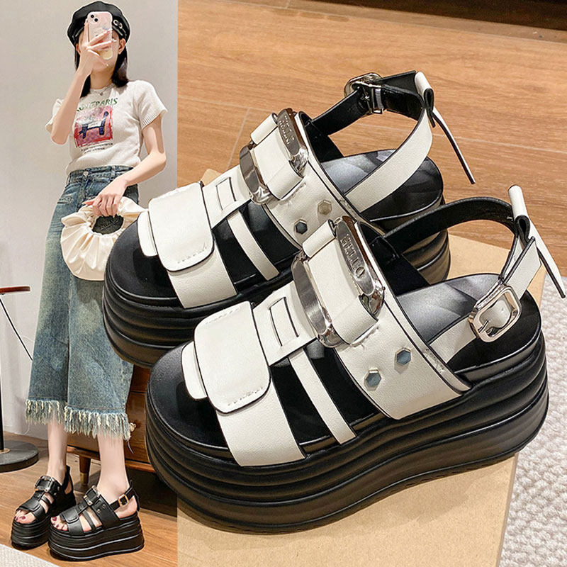 2025夏季新款8cm内增高凉鞋厚底高跟运动凉鞋女百搭旅游休闲凉鞋