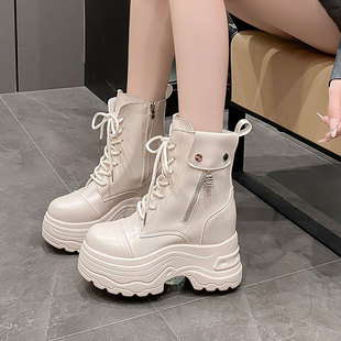 2026春季 9cm内增高靴子厚底小个子英伦马丁靴百搭显瘦短筒靴 新款