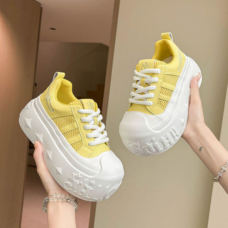 6cm内增高女鞋2025夏季新款厚底透气小白鞋百搭面包鞋运动休闲鞋