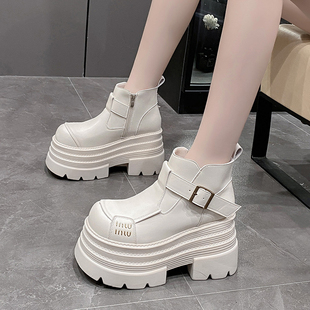 2025冬新款 10cm内增高靴子厚底加绒短筒靴百搭保暖显瘦马丁靴棉靴