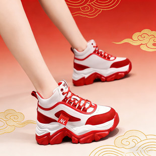 百搭运动休闲鞋 厚底本命年红色老爹鞋 7cm内增高女鞋 2025秋冬新款