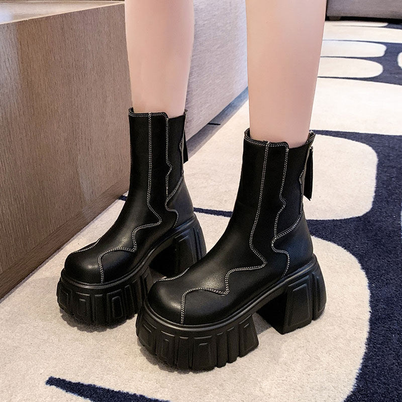 2025冬季新款8cm内增高靴子厚底加绒短筒靴女百搭保暖马丁靴棉靴