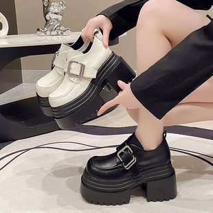 2025秋季新款10cm内增高女鞋厚底英伦小皮鞋女百搭高跟显瘦乐福鞋