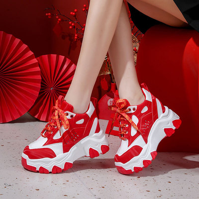 7cm内增高厚底本命年红色老爹鞋