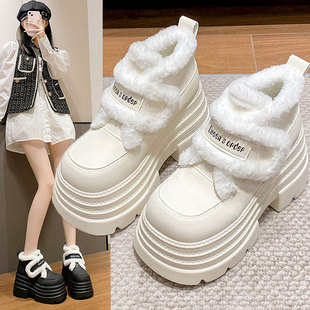 2025冬季新款10cm内增高女鞋厚底小个子加绒休闲鞋保暖棉鞋小皮鞋