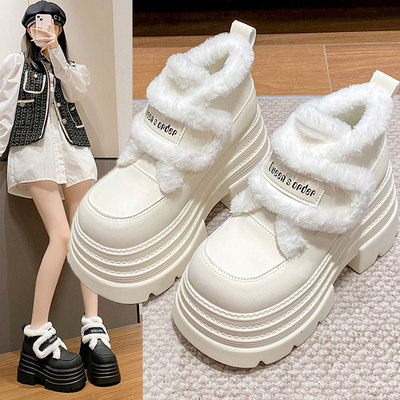 10cm内增高厚底加绒小皮鞋棉鞋